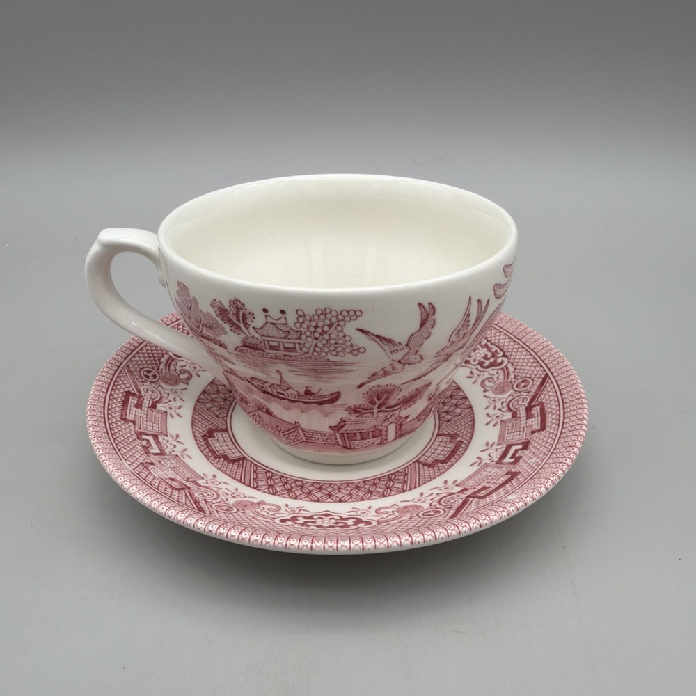 Vintage Churchill England Red Willow Tea Cup & Saucer Transferware Set